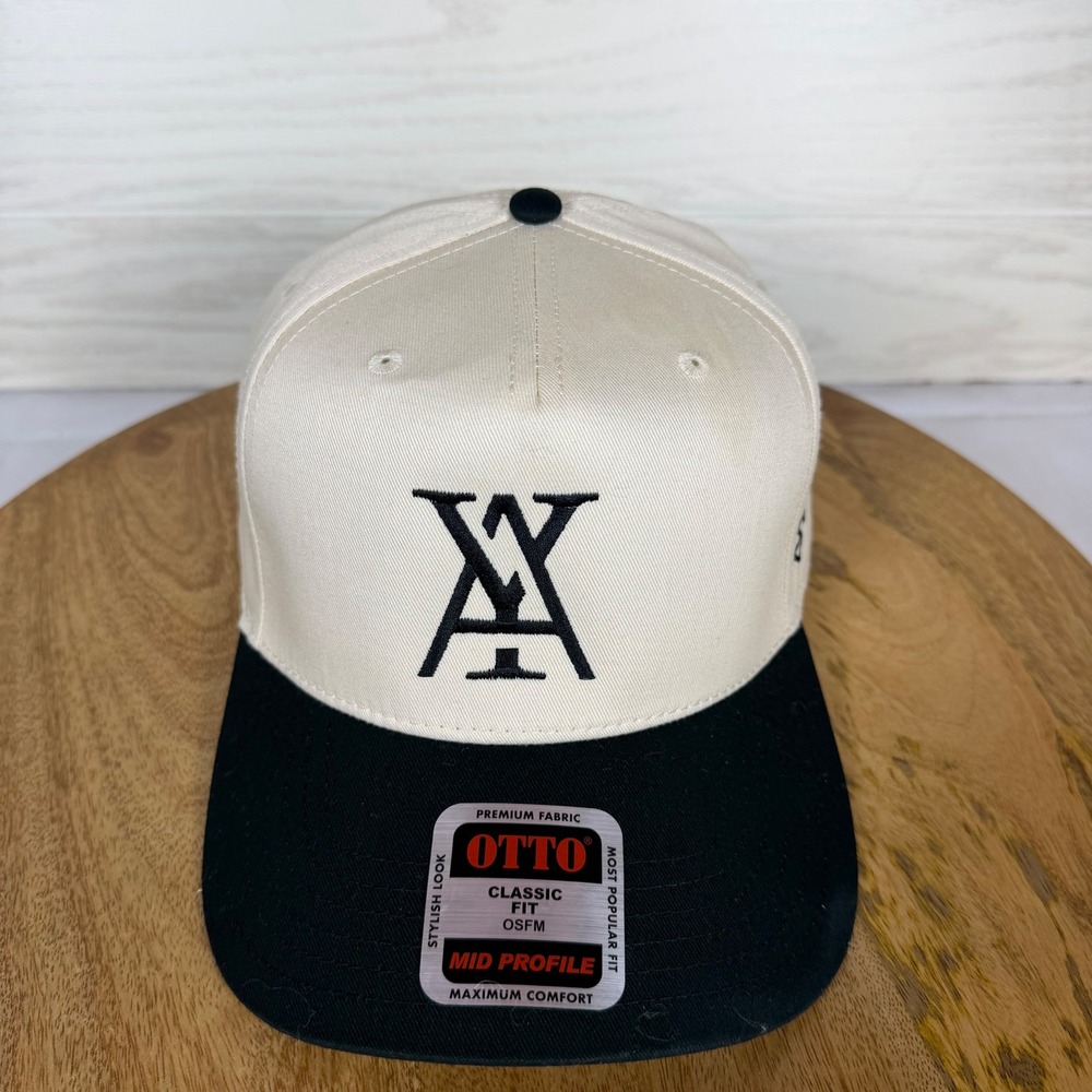 Otto Classic Fit Snapback Hat Cream Black Mid Profile Monogram Logo OSFM Cap